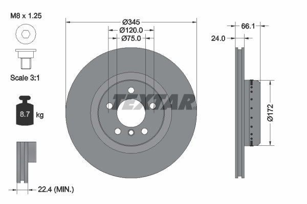 Textar OE Rear Brake Discs (Pair) for BMW F22/F23 M235i & M240i – 345mm