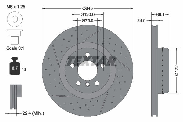 Textar OE (DG) Rear Brake Discs (Pair) for BMW F22/F23 M235i & M240i – 345mm