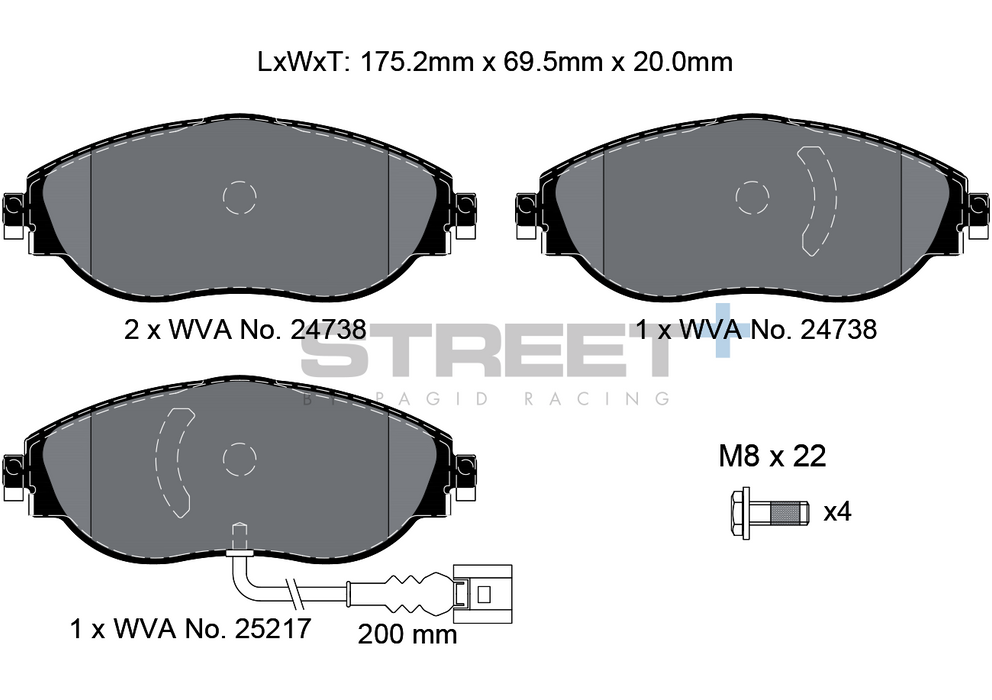 Pagid STREET+ Front Brake Pads Set for Volkswagen Golf MK7 & MK7.5 R